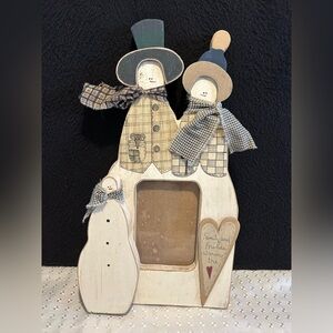Snowman Family 3.5x5 Picture Frame Wood Handcrafted Christmas Winter